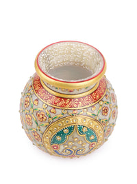 Traditional marble pitcher / kalash with meenakari flower painting - medium size - The Heritage Artifacts
