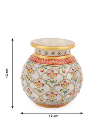 Traditional marble pitcher / kalash with meenakari flower painting - small size - The Heritage Artifacts