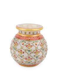 Traditional marble pitcher / kalash with meenakari flower painting - small size - The Heritage Artifacts