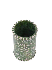 Hand crafted soap stone pen holder in green color - The Heritage Artifacts