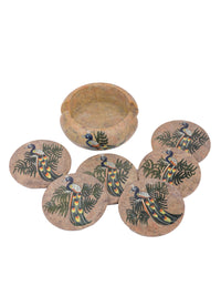 6 pieces coaster set with holder made from yellow paleva stone - The Heritage Artifacts