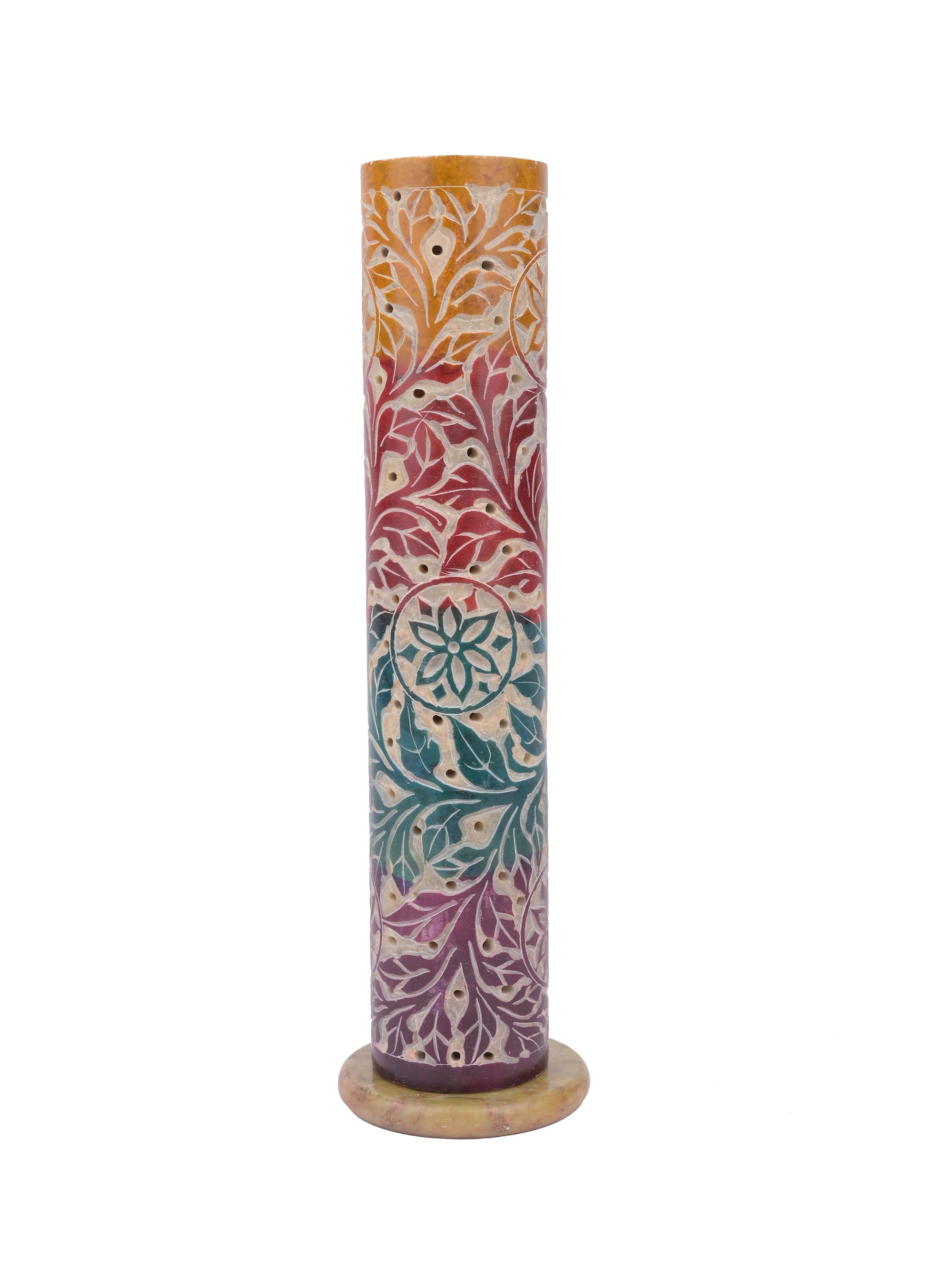 Soapstone carved colorful Incense Stick / Agarbatti Holder - 10 inches height - The Heritage Artifacts