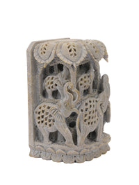 Stone carved decorative showpiece, multiple elephants under a tree - The Heritage Artifacts