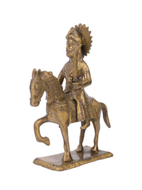Antique Brass Statue of Maharaja Agrasen riding horse with a open sword in hand - The Heritage Artifacts