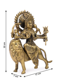 Brass idol of Goddess Durga / Sherawali Mata riding on a Lion - The Heritage Artifacts