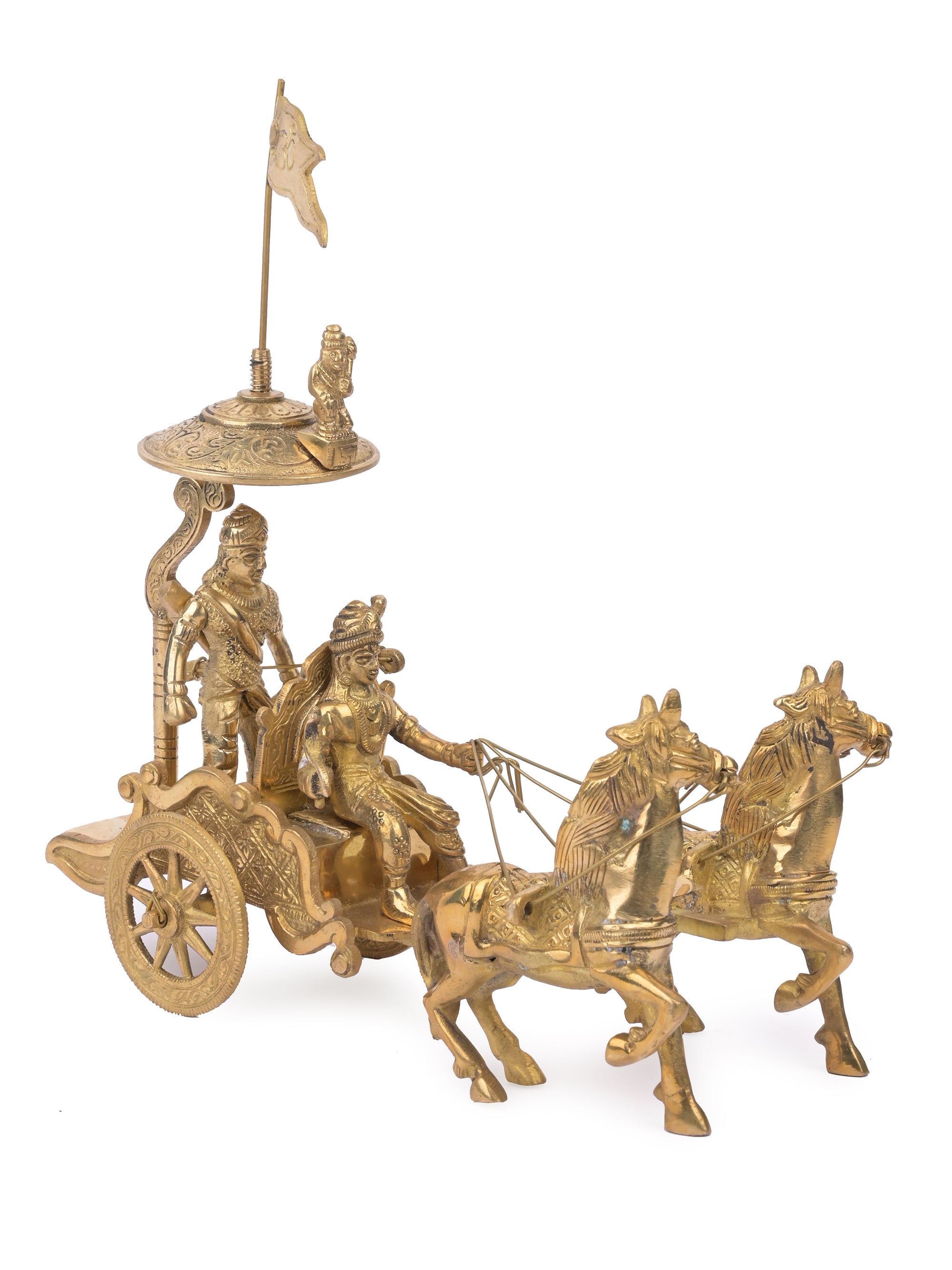 Antique Brass showpiece of Lord Krishna and Arjun on a Chariot, Arjun Rath - The Heritage Artifacts