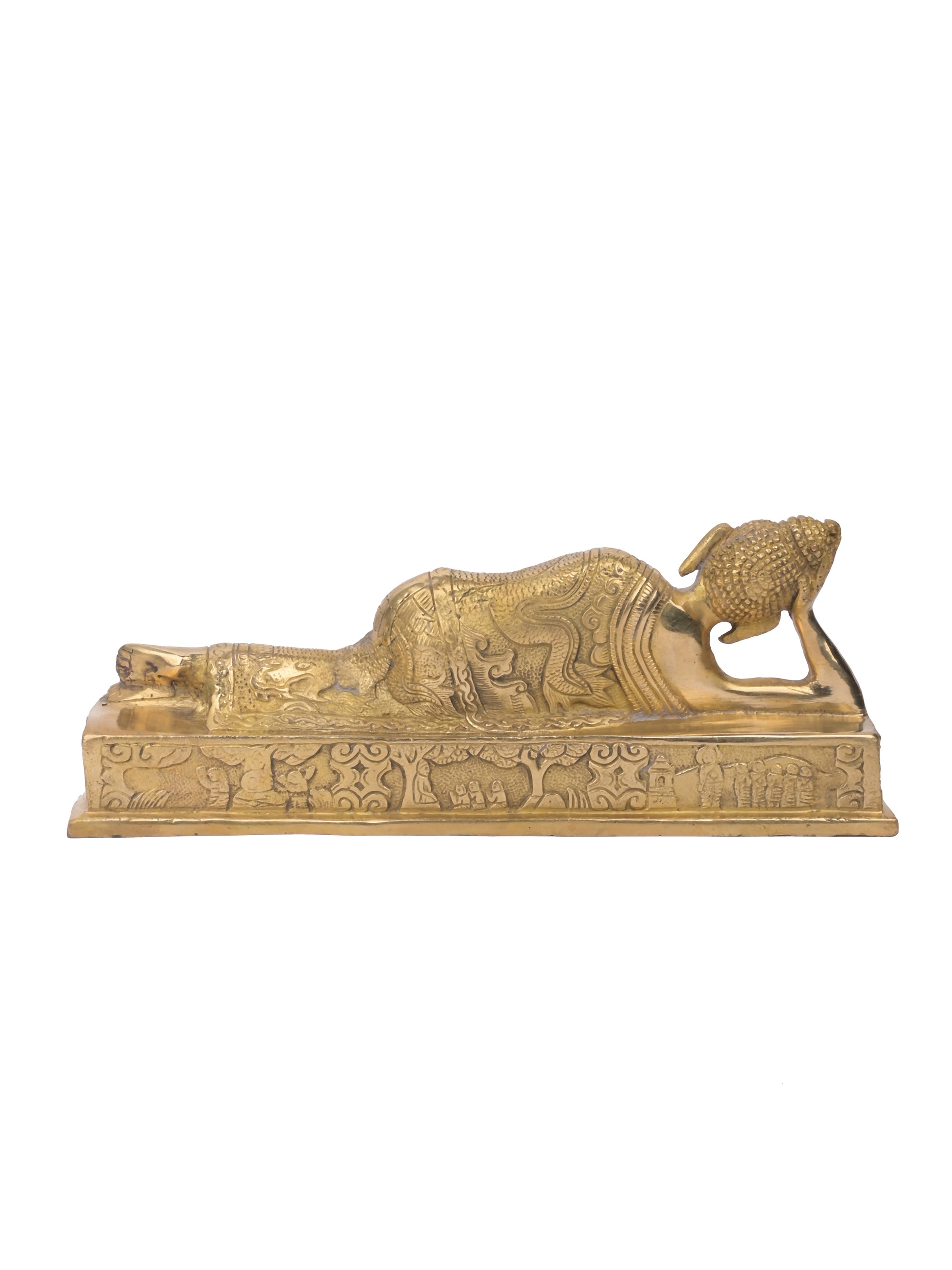 12 inches Sleeping Lord Buddha Idol made of Brass with antique finish - The Heritage Artifacts