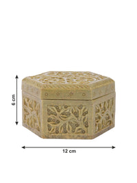 Hand carved Soapstone jewellery box, hexagonal shaped - The Heritage Artifacts