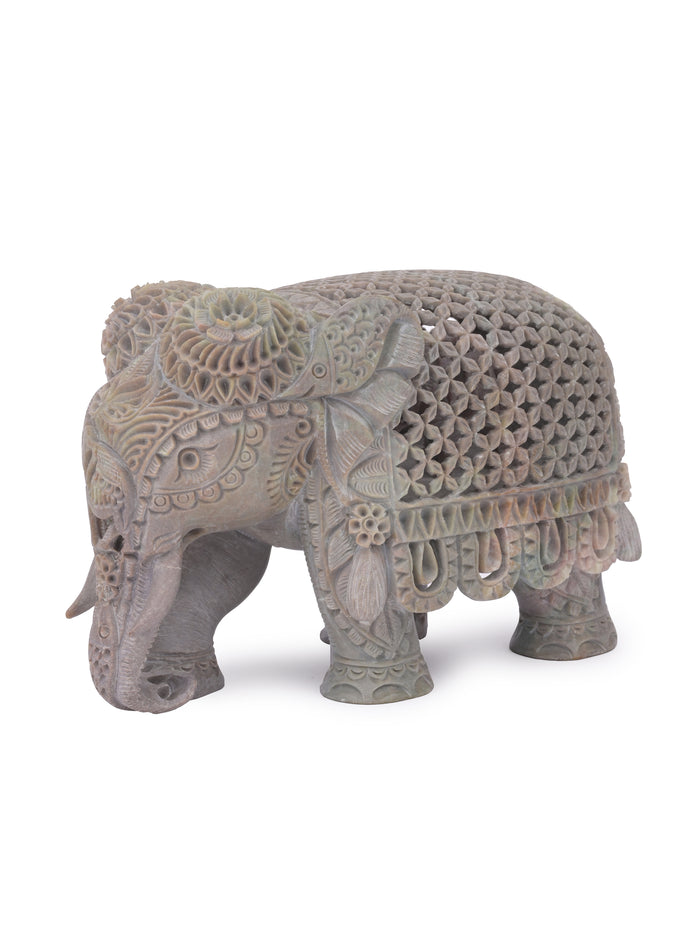 Intricately stone carved elephant, decorative showpiece - The Heritage Artifacts