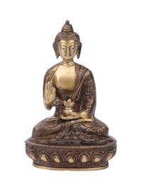 Brass painted Meditating Lord Buddha statue - 8 inches height - The Heritage Artifacts