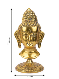 Antique gold finish metal Buddha Head on a stand - 11 inches height - The Heritage Artifacts