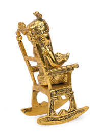 Antique Gold finish Idol of Lord Ganesh reading book on a easy chair - The Heritage Artifacts