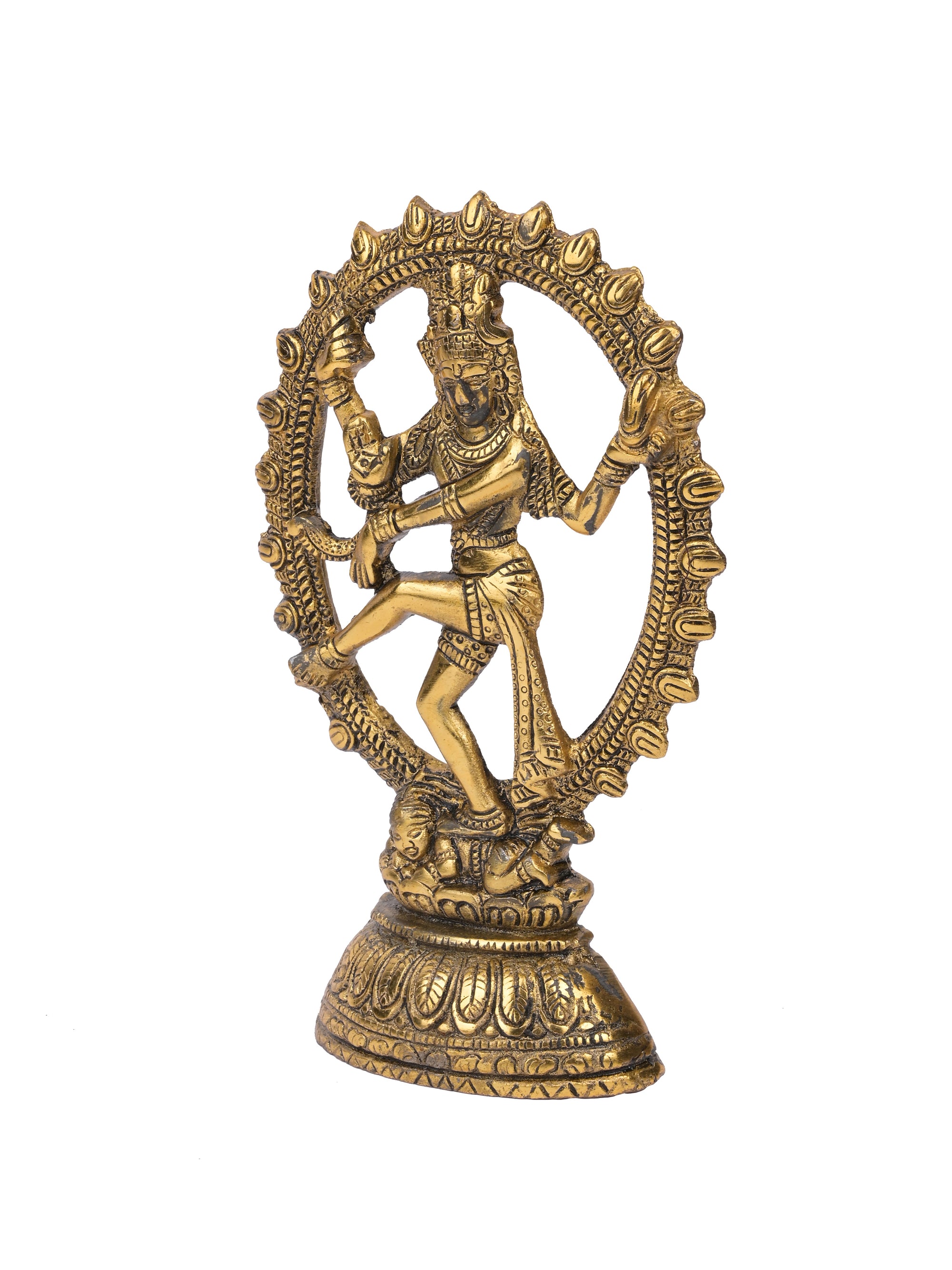 8 inches Nataraj Statue made of aluminium in antique gold finish - The Heritage Artifacts