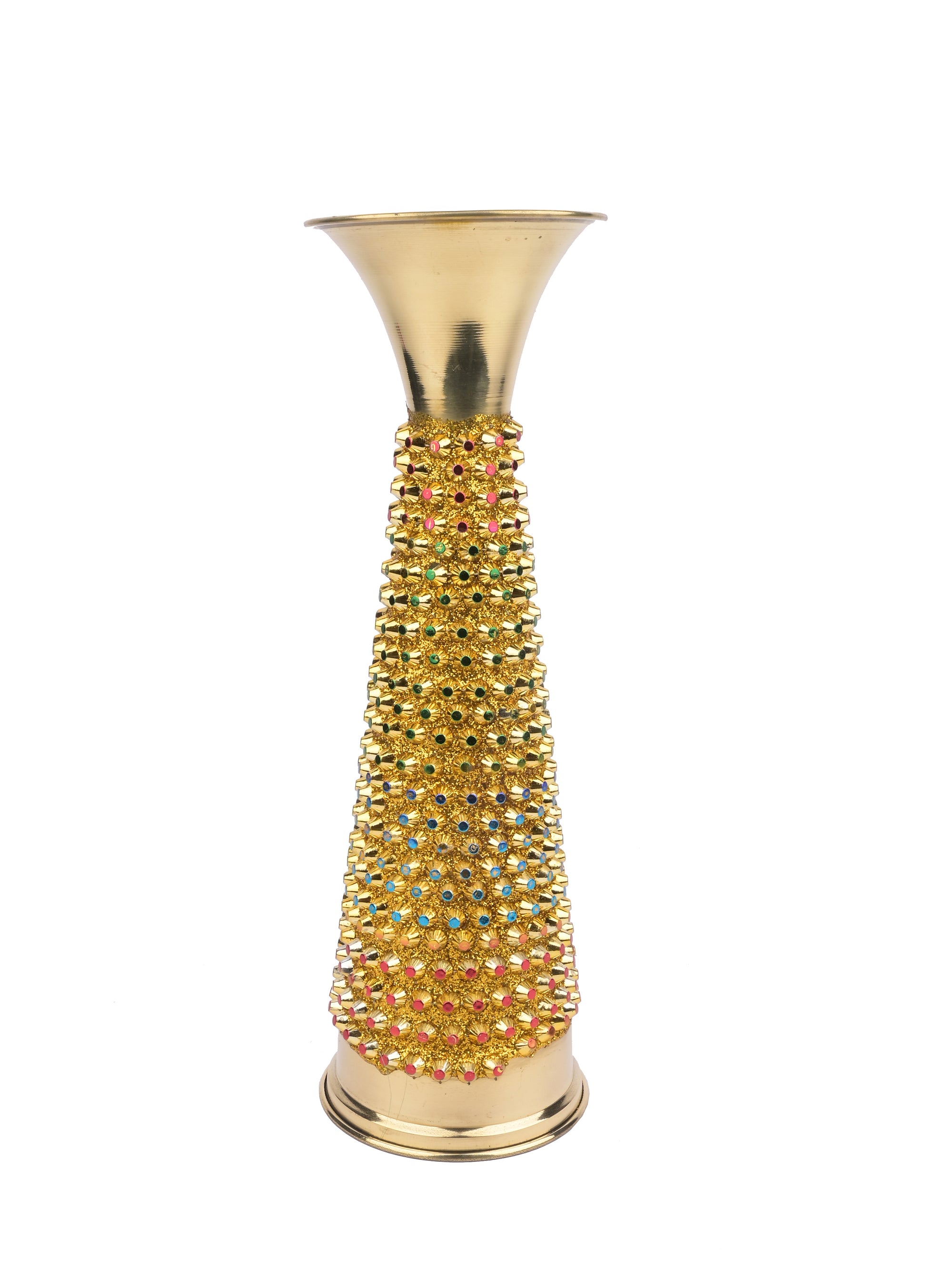 Tall Colorful Decorative Flower Vase made of Brass - 12 inches height - The Heritage Artifacts