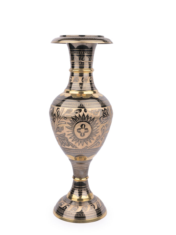 16 inches Tall, Brass Crafted Decorative Flower Vase - The Heritage Artifacts