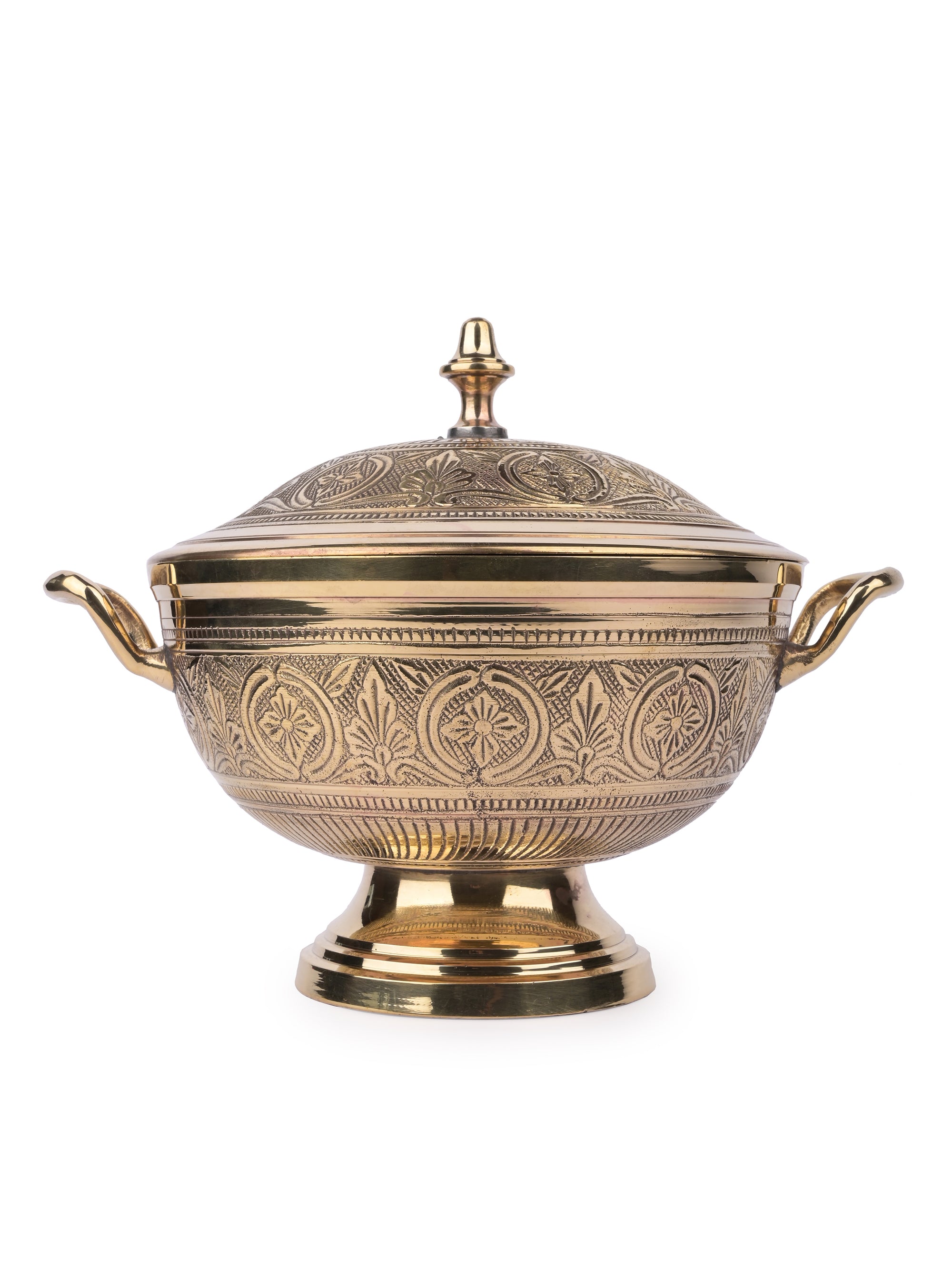 Royal design Brass Storage Bowl with Lid - 8 inches diameter - The Heritage Artifacts