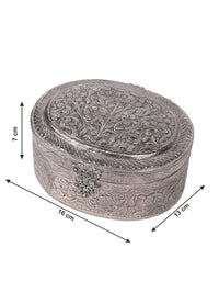 Brass crafted oval Jewellery box with oxidised silver finish - The Heritage Artifacts