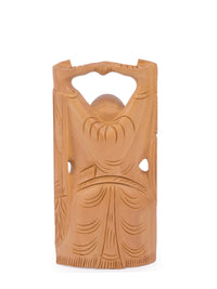 6 inches height Laughing Buddha decor piece made of Kadam wood - The Heritage Artifacts