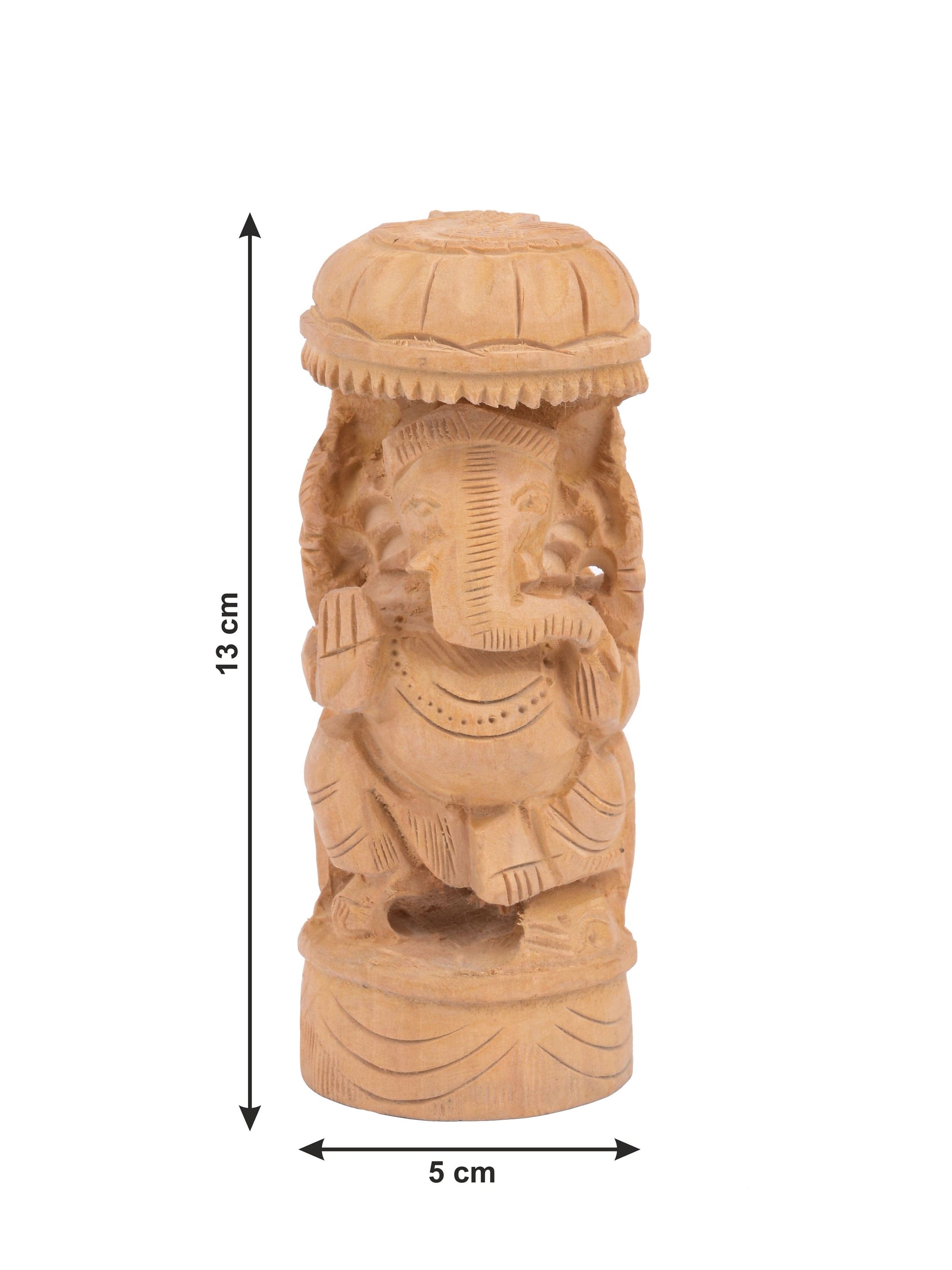 Kadam wood carved round shaped Lord Ganesh with Chatri / Umbrella - 5 inches in height - The Heritage Artifacts