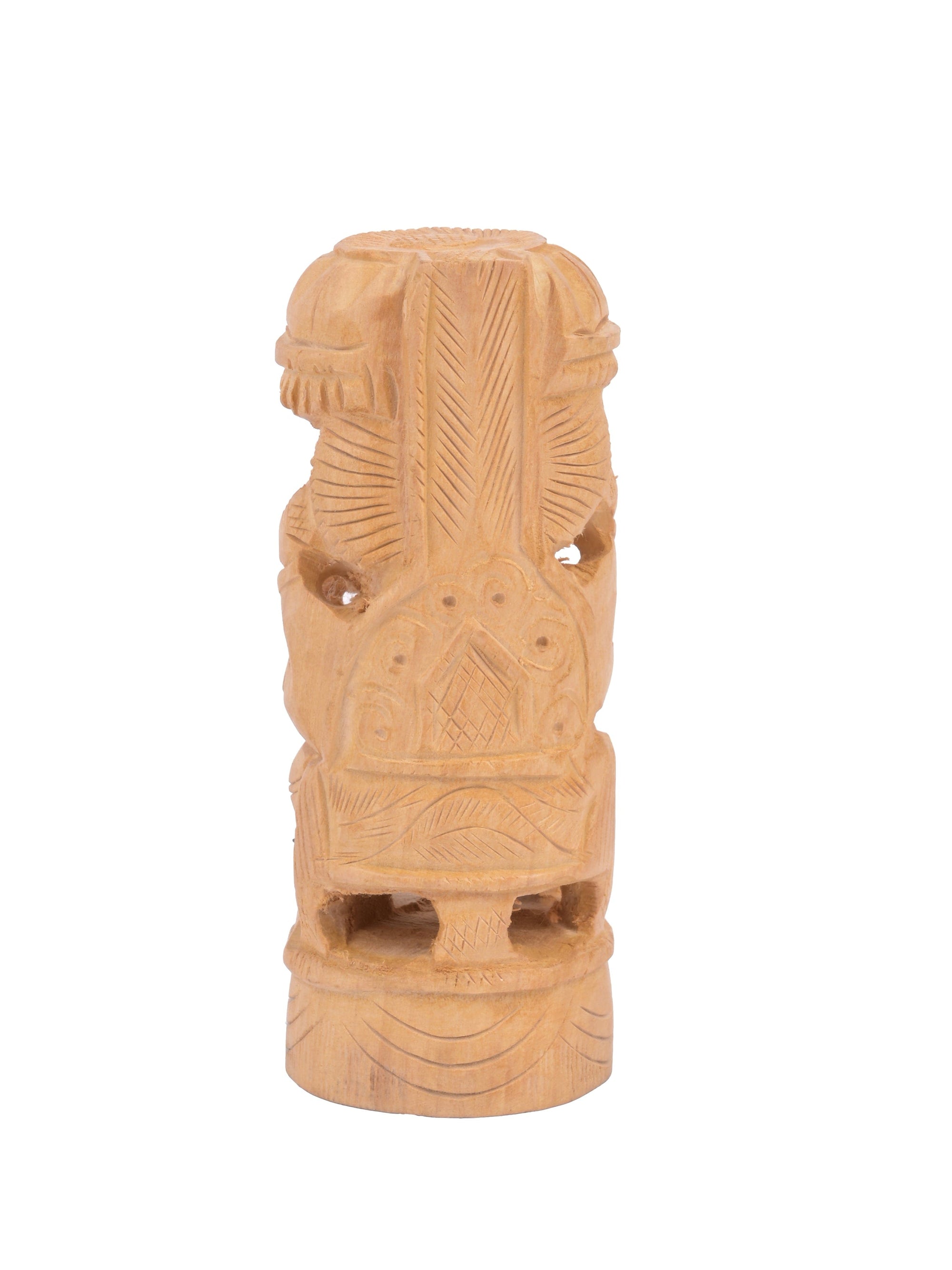 Kadam wood carved round shaped Lord Ganesh with Chatri / Umbrella - 5 inches in height - The Heritage Artifacts
