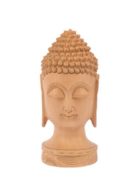 Kadam wood hand carved Lord Buddha head - 8 inches in height - The Heritage Artifacts