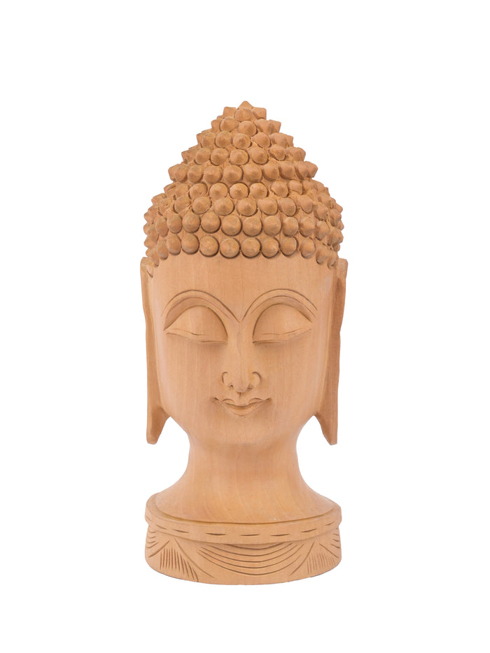 Kadam wood hand carved Lord Buddha head - 8 inches in height - The Heritage Artifacts