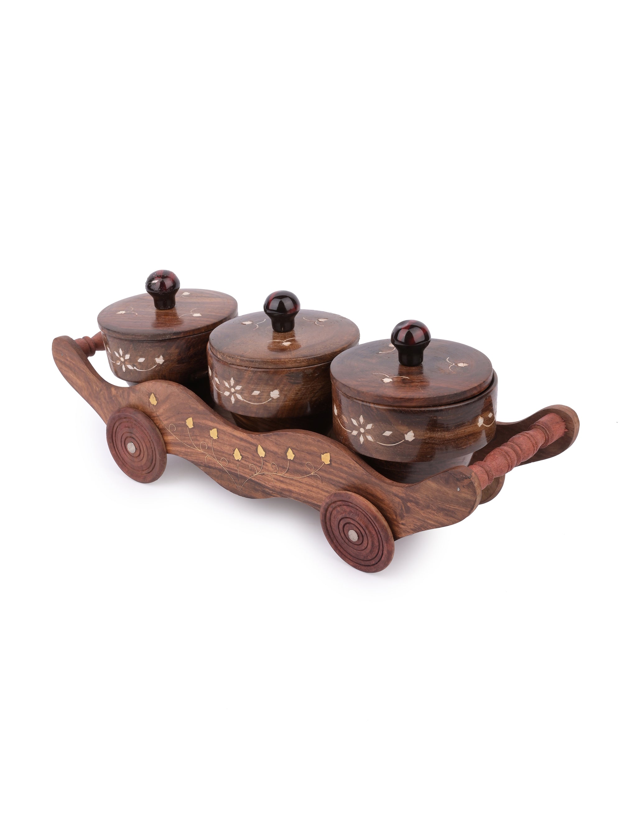 Wooden Container set with Tray for storing Spices / Dry fruits / Mukhwas - The Heritage Artifacts