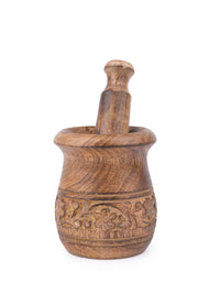 Mango Wood carved Mortar and Pestle / Okhli and Musal set - The Heritage Artifacts