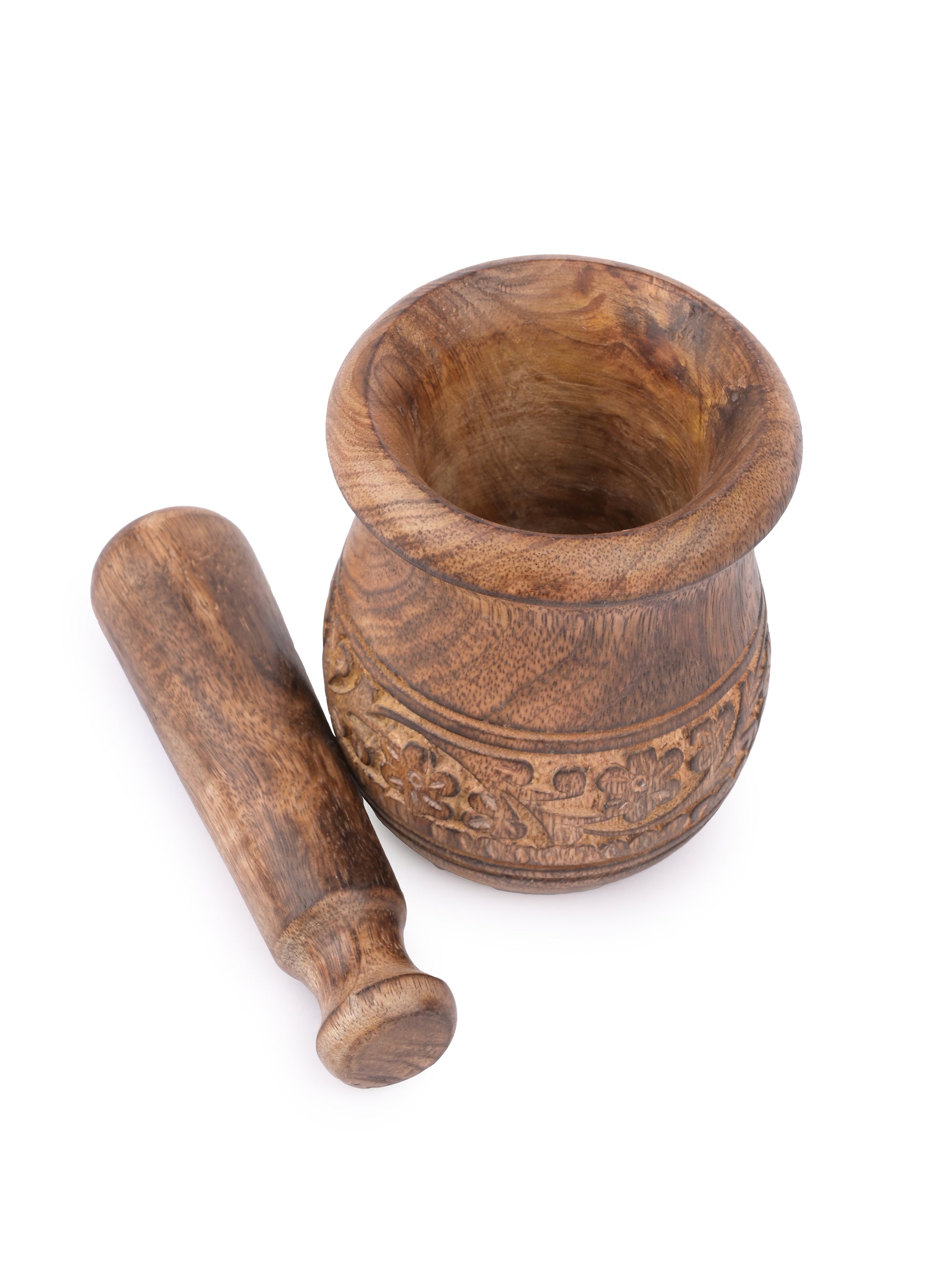 Mango Wood carved Mortar and Pestle / Okhli and Musal set - The Heritage Artifacts