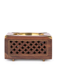 Square wooden Ashtray with Brass top and Jaali work on the sides - The Heritage Artifacts