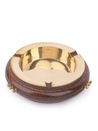 Round Wooden Ashtray with Brass top and a heavy base - The Heritage Artifacts