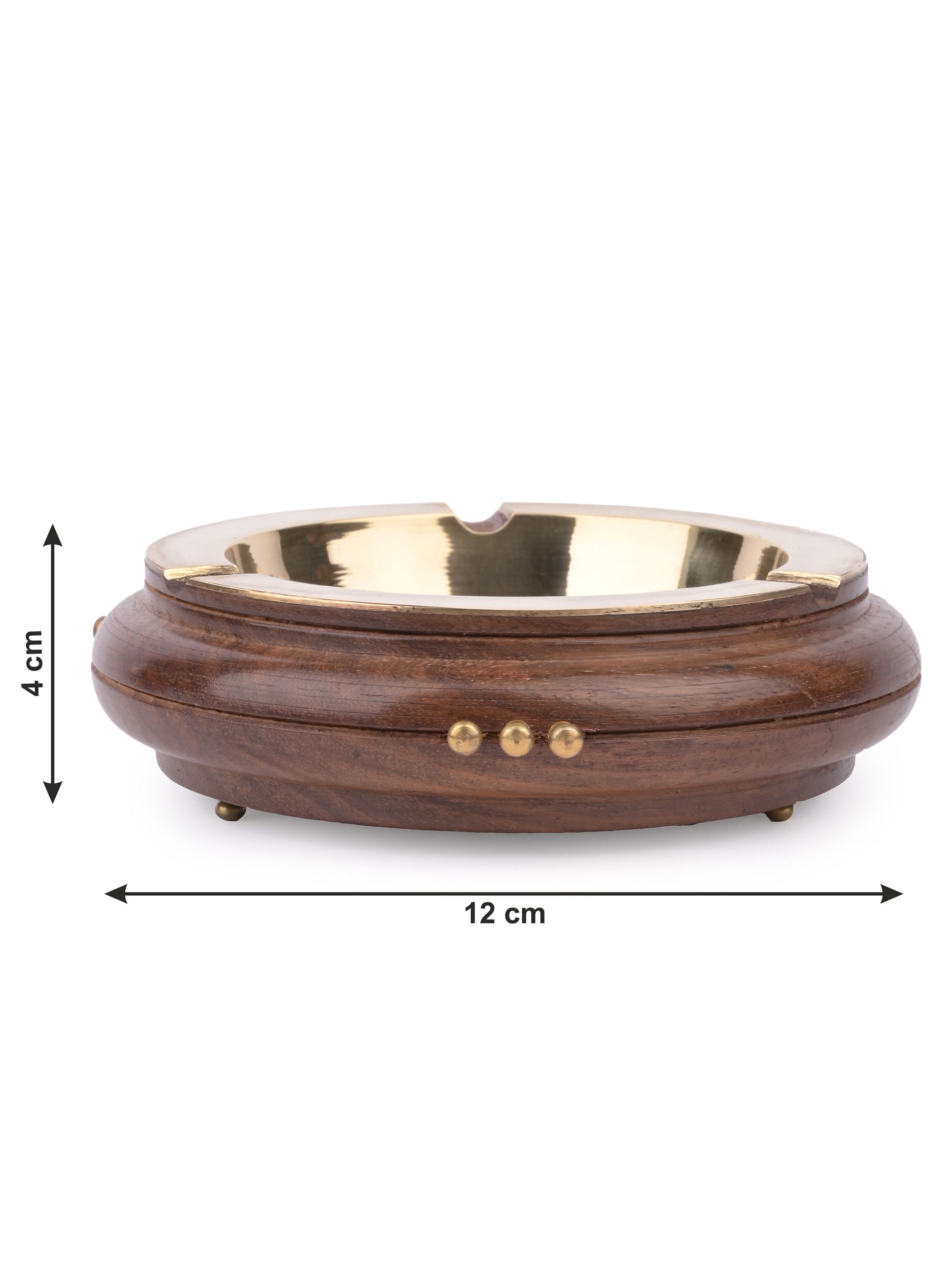 Round Wooden Ashtray with Brass top and a heavy base - The Heritage Artifacts