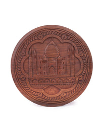 Hand crafted, round shaped, wooden Taj Mahal wall hanging - The Heritage Artifacts