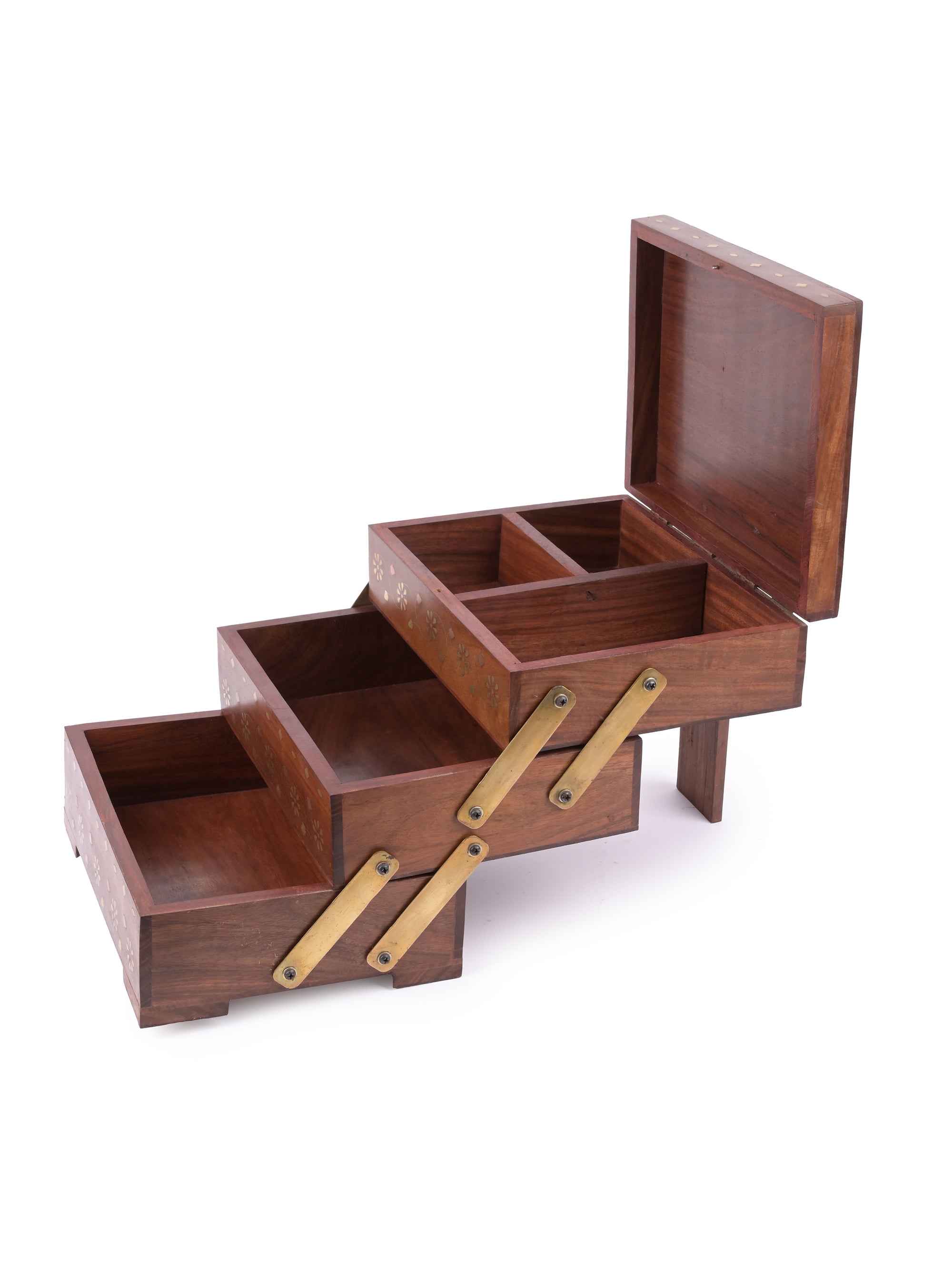 Wood crafted 3 step Storage box for multiple use - The Heritage Artifacts
