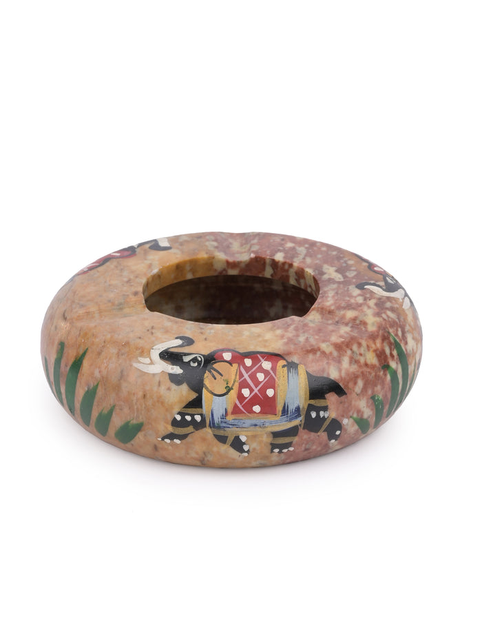 Small brown Ashtray carved and painted on Yellow Paleva stone - The Heritage Artifacts