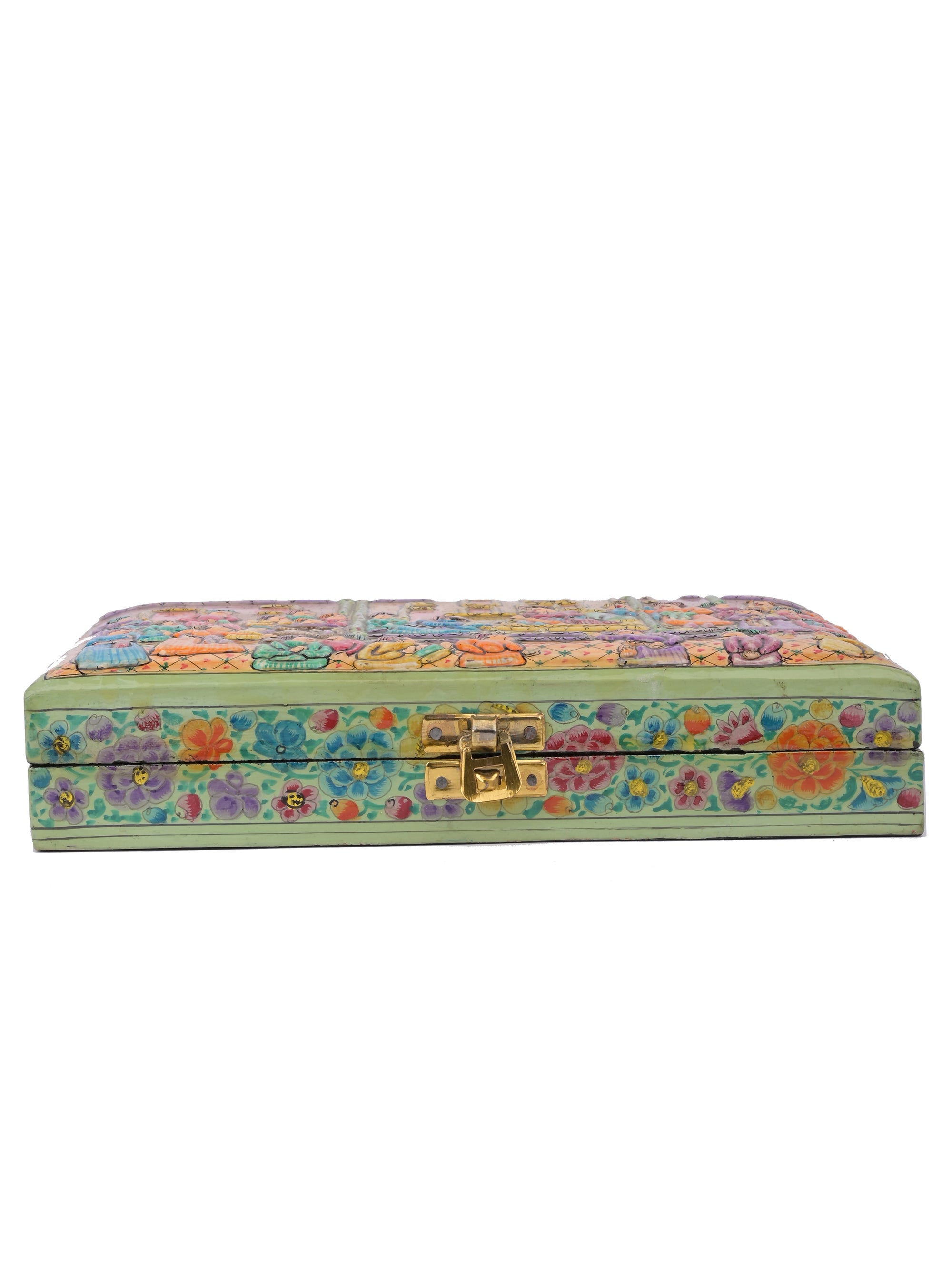 Paper Mache Jewellery box with Mughal Courtyard design embossed - The Heritage Artifacts