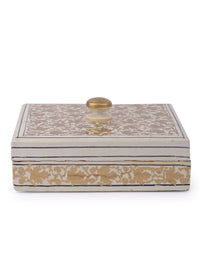 White and Gold Square shaped small paper mache storage box - The Heritage Artifacts