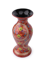 Red Floral Paper Mache Flower Vase - 14 inches in height - The Heritage Artifacts