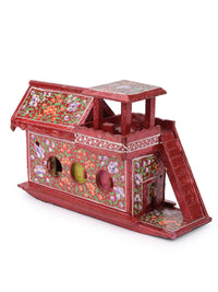 Bright Red color Paper Mache House Boat, Decorative Showpiece - The Heritage Artifacts