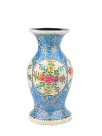 10 inches Paper Mache Vase with Blue and White floral painting - The Heritage Artifacts
