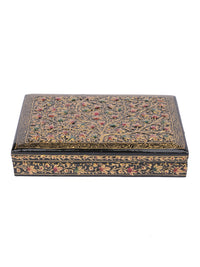 Rectangular Paper Mache Multi purpose storage box with Black floral pattern embossed - The Heritage Artifacts