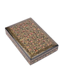 Rectangular Paper Mache Multi purpose storage box with Black floral pattern embossed - The Heritage Artifacts