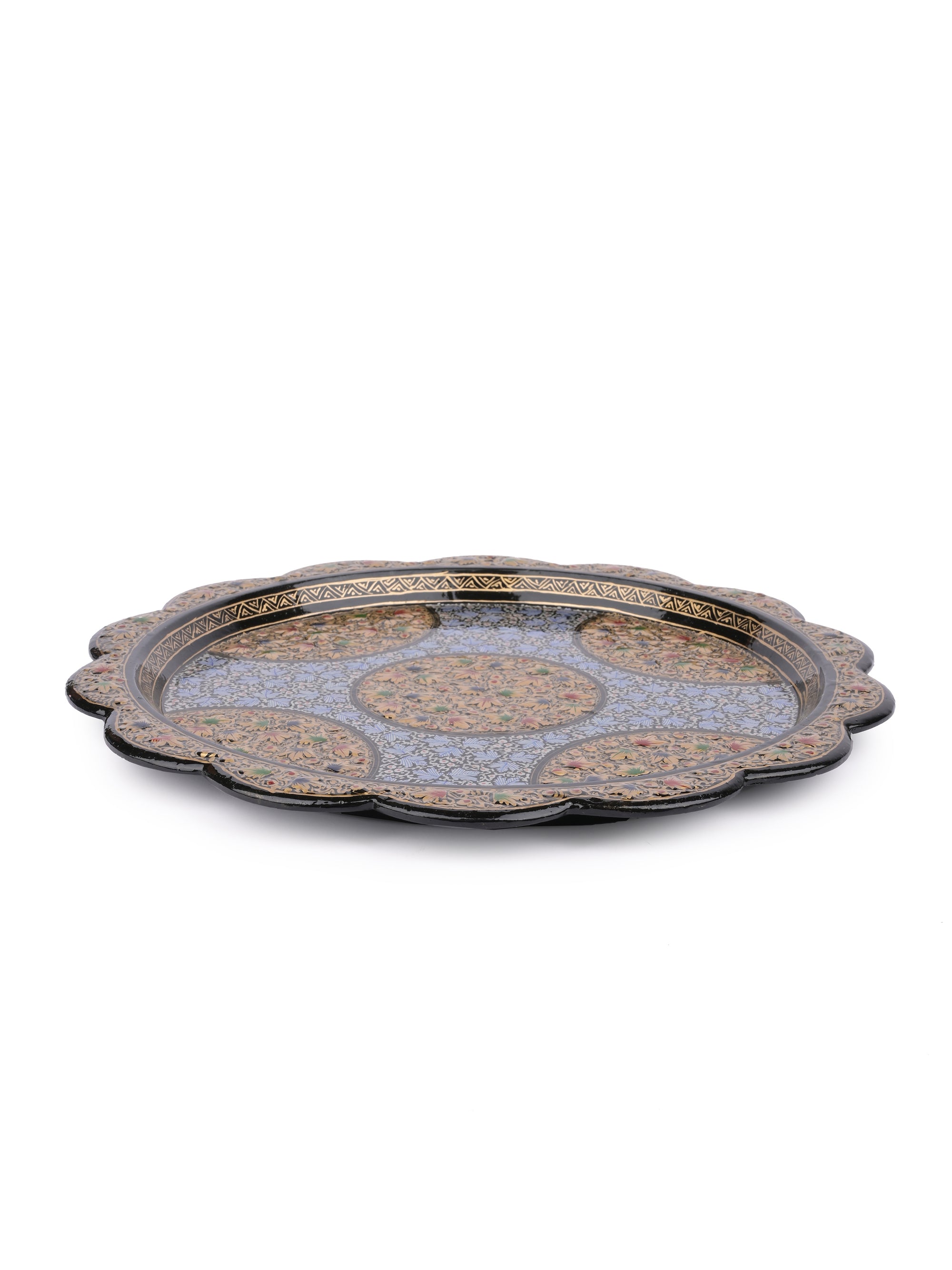 Paper Mache, Colorful Round Decorative Serving Tray without handle - The Heritage Artifacts