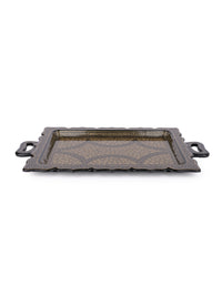 Paper Mache, Black and Gold painted Royal look Serving Tray with handle - The Heritage Artifacts