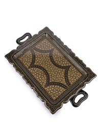 Paper Mache, Black and Gold painted Royal look Serving Tray with handle - The Heritage Artifacts