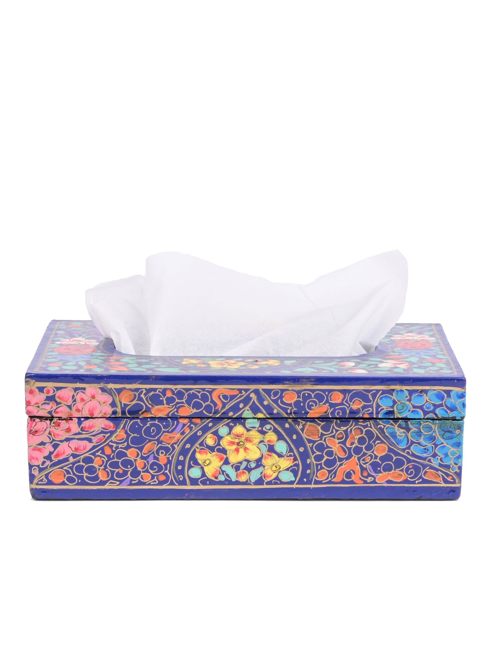 Bright Blue floral printed Paper Mache Tissue Box - The Heritage Artifacts