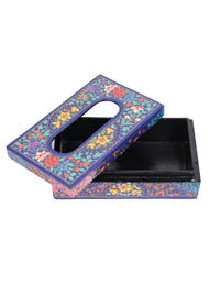 Bright Blue floral printed Paper Mache Tissue Box - The Heritage Artifacts