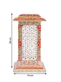 Square shaped marble electric Lantern with colorful lights - size 10 inches - The Heritage Artifacts