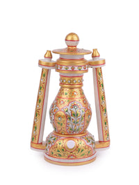 Marble painted Electric Lantern with colorful lights - size 12 inches - The Heritage Artifacts