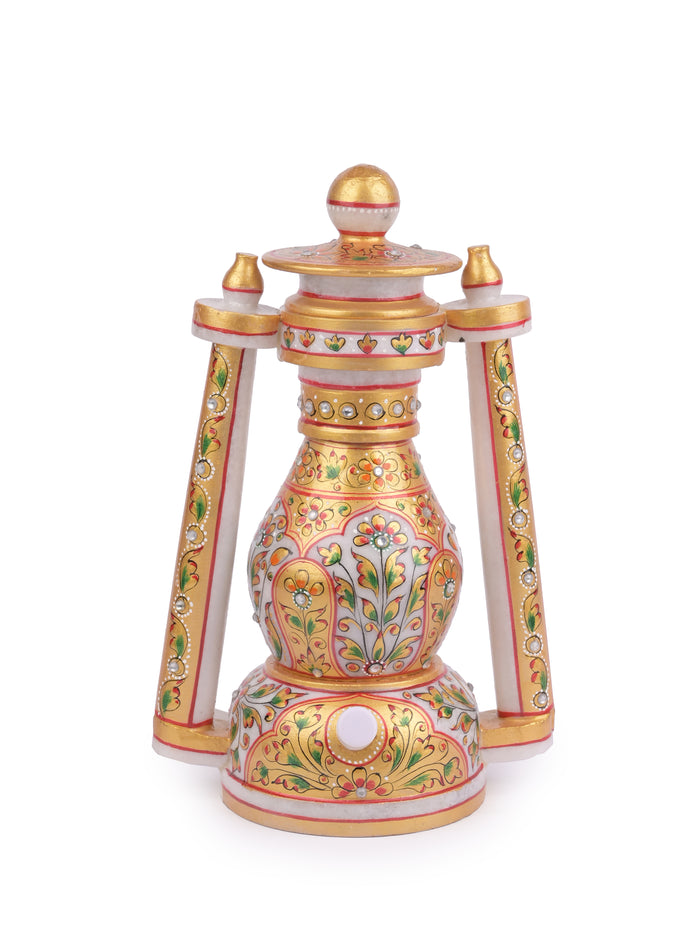 Marble painted Electric Lantern with colorful lights - size 12 inches - The Heritage Artifacts